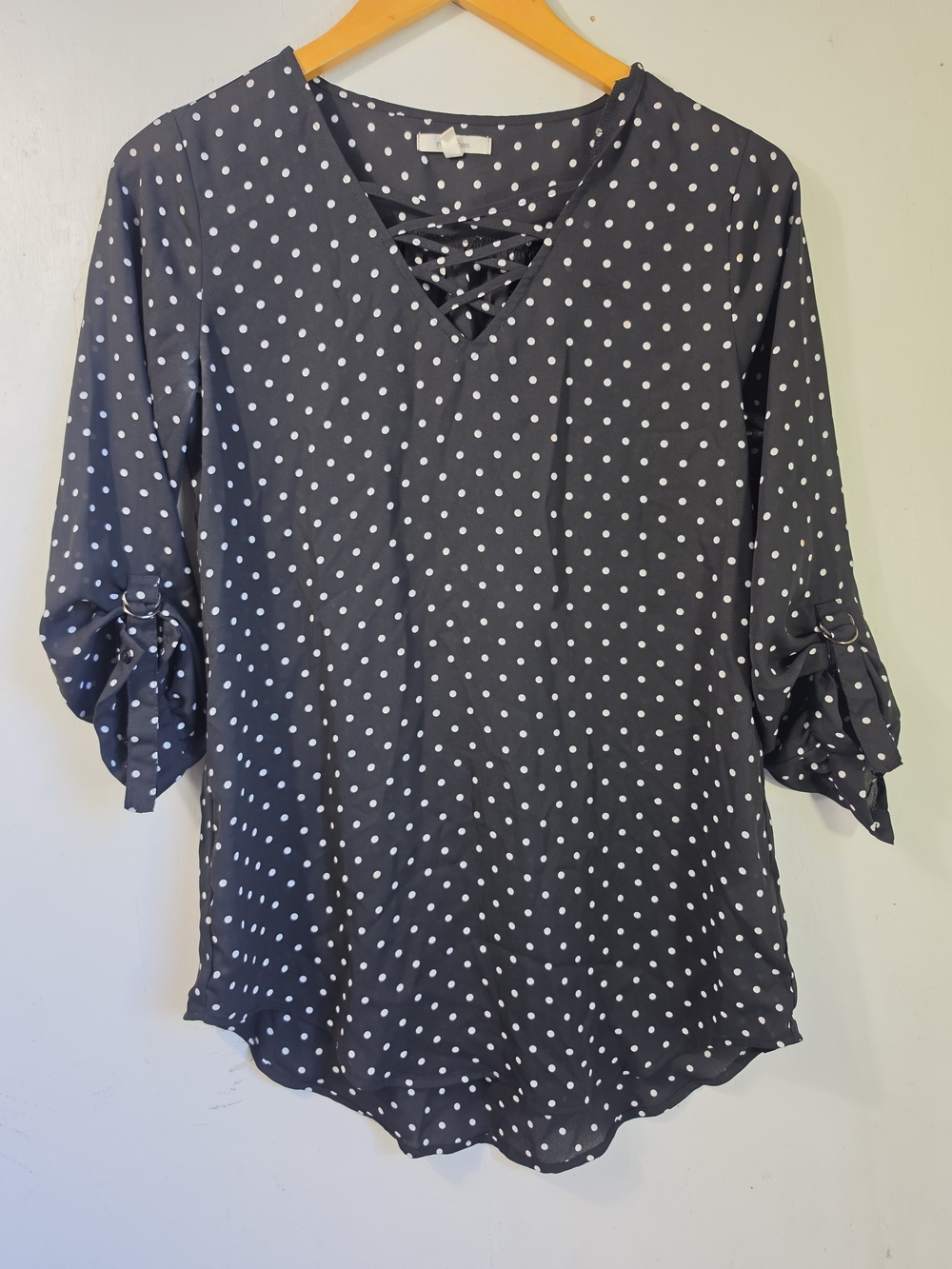 Black Polka Dot Crisscross Blouse XS